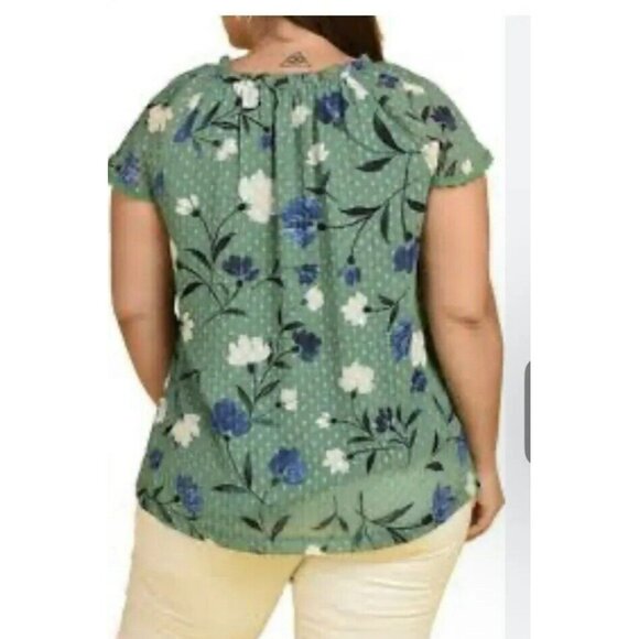 Daniel Rainn Green Floral Peasant XS Top Spring Summer Plus Size Shirt Blouse - Picture 5 of 13